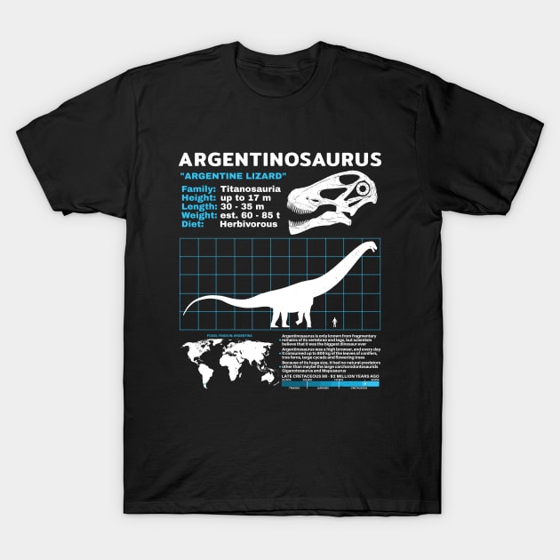 Argentinosaurus data sheet T-Shirt by NicGrayTees